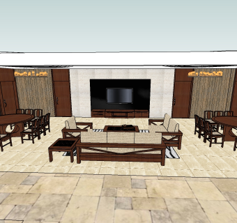 现代酒店餐厅sketchup模型下载，酒店餐厅草图大师模型