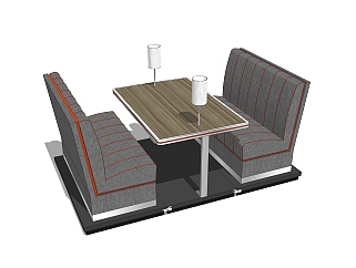 现代卡位餐桌椅su模型，卡座<em>桌子</em>简易<em>桌子</em>skp模型下载