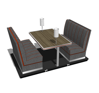 现代卡位餐桌椅su模型，卡座桌子简易桌子skp模型下载