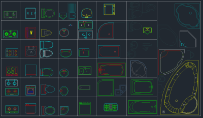 最新厨房卫生间用品图块CAD，卫生间CAD施工图纸下载