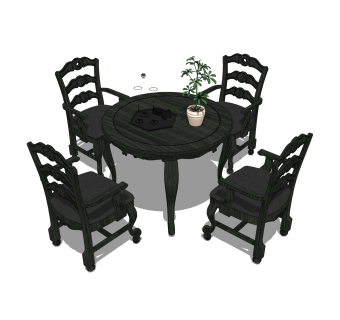中式餐桌椅草图大师模型，餐桌椅skb文件下载