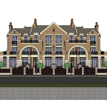 欧式连排别墅草图大师模型下载，别墅外观sketchup模型分享