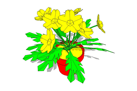 黄水仙盆栽su模型，手绘绿植草图大师模型下载
