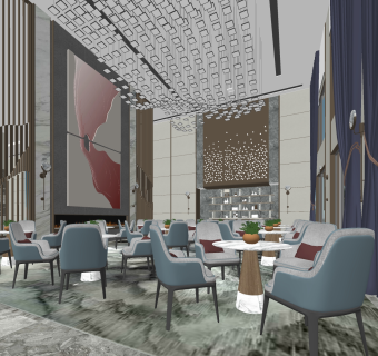 新中式售楼处sketchup模型，售楼处草图大师模型下载