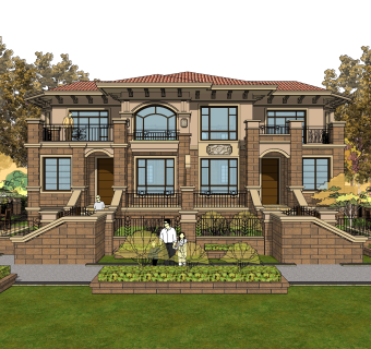 欧式联排别墅SU模型，联排别墅SKP模型下载