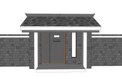 中式院门院墙草图大师模型，院门院墙sketchup模型免费下载