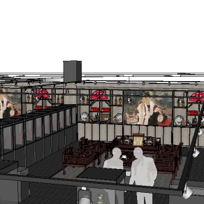 中式美术馆草图大师模型，美术馆sketchup模型