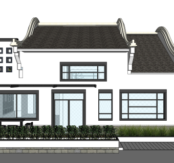 中式别墅乡村su模型下载、中式别墅乡村草图大师模型下载