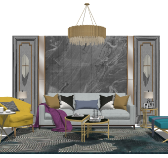 现代轻奢沙发组合su模型，沙发草图大师模型下载