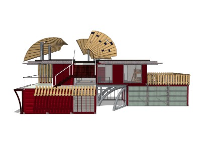 现代集装箱改造房su模型，改造房草图大师模型下载