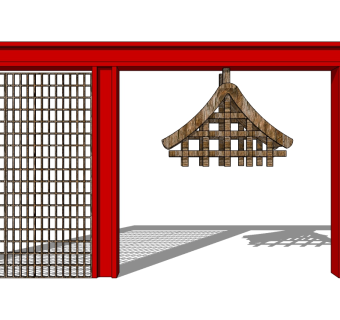 中式景观墙skp文件下载，景观墙SU模型