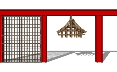 中式景观墙skp文件下载，景观墙SU模型