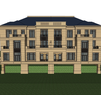 欧式联排别墅SU模型，联排别墅SKP模型下载