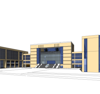 现代办公楼外观草图大师模型，办公楼外观sketchup模型免费下载