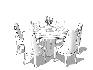 欧式餐桌椅su模型，欧式餐桌椅sketchup模型下载