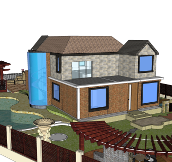 现代简约独栋别墅草图大师模型下载，独栋别墅sketchup模型