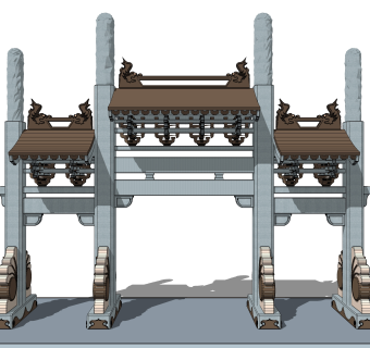 大门式牌楼草图大师模型下载，入口大门sketchup模型分享
