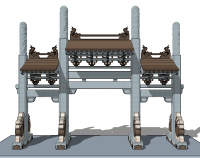 大门式牌楼草图大师模型下载，入口大门sketchup模型分享