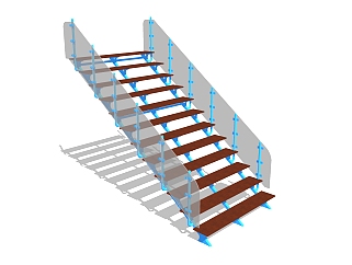 现代<em>钢结构玻璃</em>单跑楼梯草图大师模型，钢结构单跑楼梯...