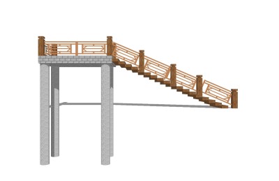 新中式实木单跑楼梯草图大师模型，实木单跑楼梯sketchup模型免费下载