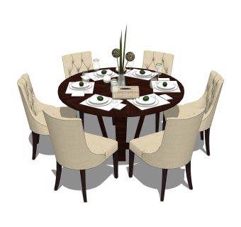 欧式餐桌椅草图大师模型，餐桌椅skb文件下载