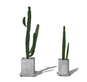 北欧仙人掌盆栽水泥花盆SU模型
