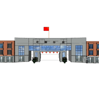 现代小区入口su模型下载、小区入口草图大师模型下载