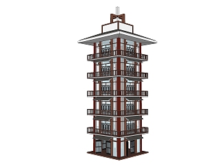 中式塔楼免费su模型下载、塔楼草图大师模型下载
