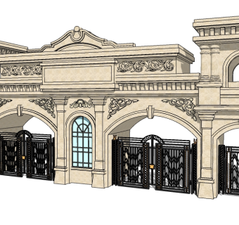 欧式入口大门草图大师模型下载，入口大门sketchup模型分享
