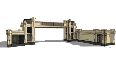 欧式入口大门草图大师模型下载，入口大门sketchup模型