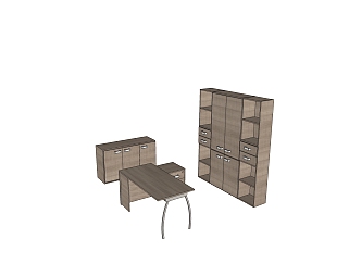 现代木质老板桌草图大师模型，班台桌skp模型下载