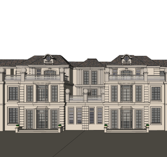欧式连排别墅外观草图大师模型，SU模型免费下载