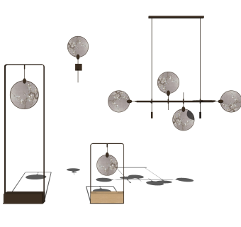 新中式扇形吊灯壁灯台灯组合su模型，吊灯壁灯台灯组合skp模型下载