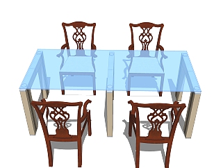 中式餐桌椅草图大师模型，餐桌椅skb文件下载