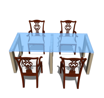中式餐桌椅草图大师模型，餐桌椅skb文件下载