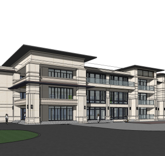 新中式办公楼草图大师模型，办公楼sketchup模型免费下载