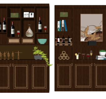 中式酒柜组合草图大师模型，酒柜sketchup模型下载