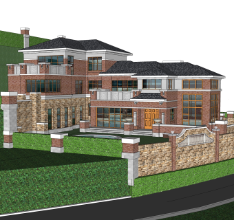 欧式独栋别墅草图大师模型，sketchup别墅su模型下载