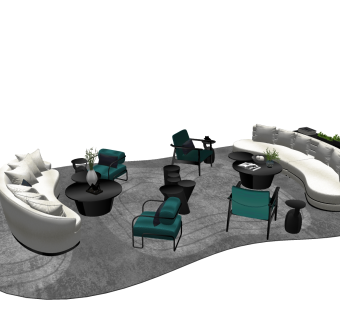 现代弧形多人沙发草图大师模型，多人沙发skp模型下载