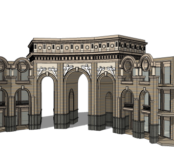 欧式入口大门草图大师模型下载，入口大门sketchup模型