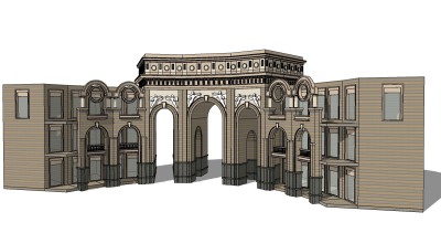 欧式入口大门草图大师模型下载，入口大门sketchup模型