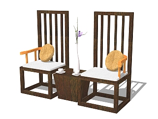 中式玄关实木单椅组合草图大师模型，单椅sketchup模型下载