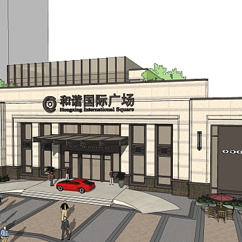 欧式售楼处建筑方案草图大师模型，售楼部建筑沙盘sketchup模型免费下载