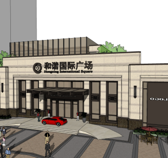 欧式售楼处建筑方案草图大师模型，售楼部建筑沙盘sketchup模型免费下载