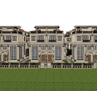 欧式联排别墅SU模型，联排别墅SKP模型下载