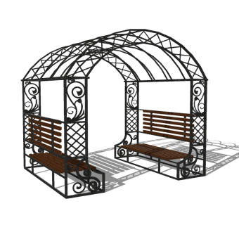 欧式铁艺廊架草图大师模型，铁艺廊架sketchup模型下载