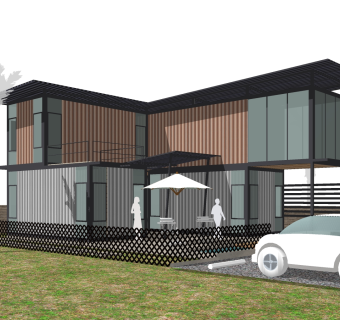 现代独栋集装箱别墅草图大师模型，独栋集装箱别墅sketchup模型免费下载