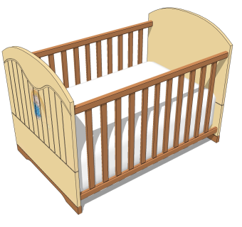 现代婴儿床草图大师模型，婴儿床SU模型下载