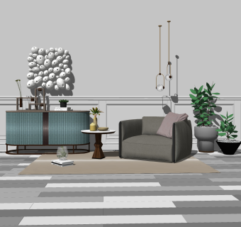 现代布艺单人沙发草图大师模型，单人沙发sketchup模型下载