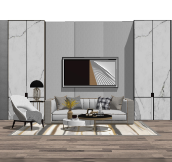 现代轻奢多人沙发组合su模型，沙发skp模型下载